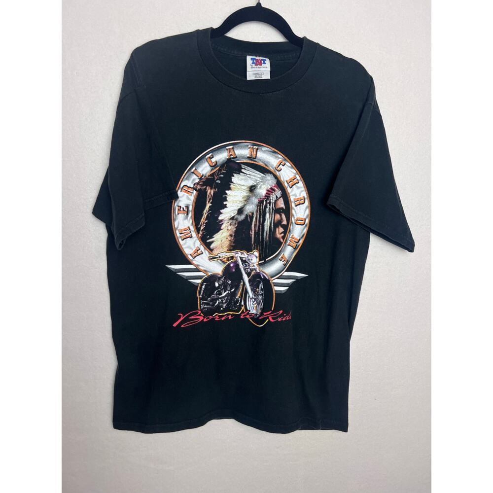 American Chrome Born to Ride Men's Short Sleeve T-Shirt Native American Size L